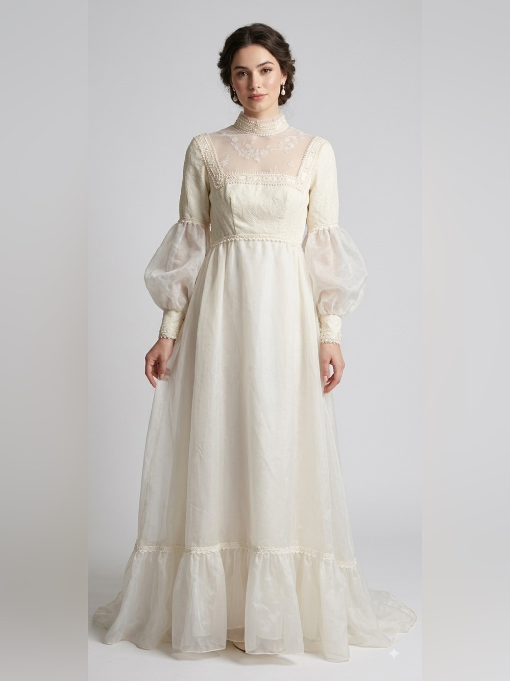 Vintage 1970s Victorian Prairie Style Wedding Dress